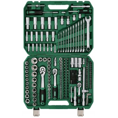 Zestaw kluczy nasadowych i płaskooczkowych Stalco 219 elementów S