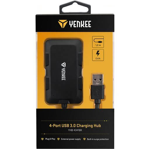 Rozdzielacz ładujący z 4 portami USB 3.0 Yenkee YHB 4341BK